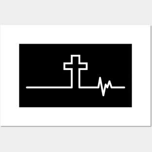 Cross Heartbeat 2 - White on Black Posters and Art